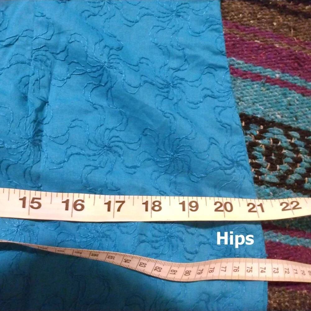 Artisan Embroidered Teal Blue Dress Spiral Detail M/L Boho Festival Jewel Tones - Picture 9 of 9